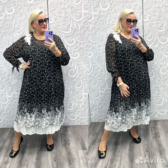 Платье нарядное шифон жатка р.62/64/66