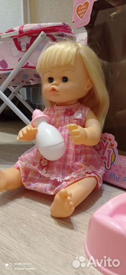 Кукла пупс + коляска+ каталка