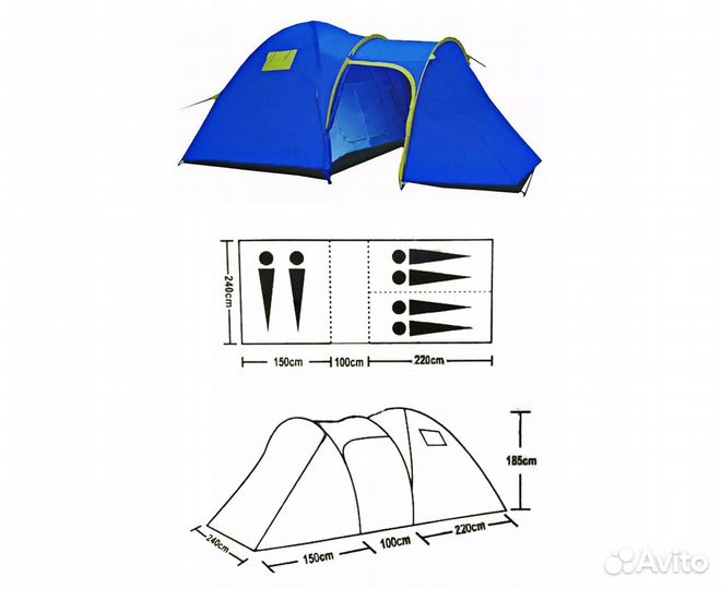 Палатка 6-местная с тамбуром Lanyu 1636