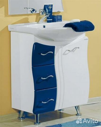 Тумба для ванной с раковиной и пенал бело-синий бу