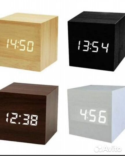 Деревянные электронные часы-будильник кубик