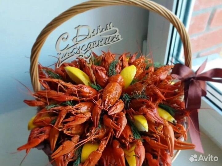 Съедобные букеты, корзины с морепродуктами