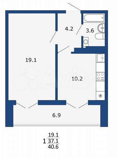 1-к. квартира, 40,6 м², 14/17 эт.