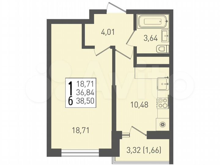 1-к. квартира, 38,5 м², 18/22 эт.