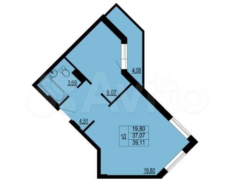 1-к. квартира, 39,1 м², 2/12 эт.