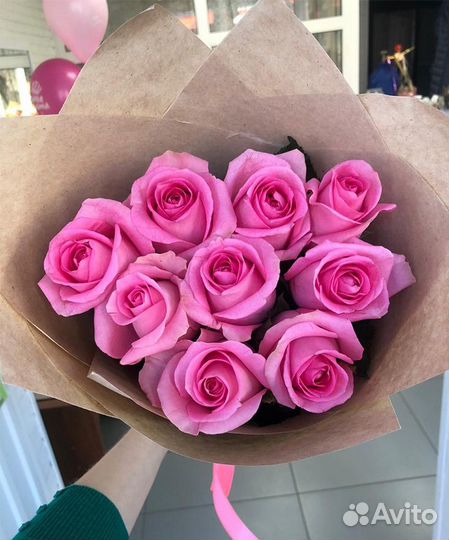 Розы 50 см розовые Эквадор 9 шт