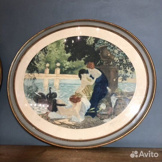 Парные антикварные офорты “На пруду” 1926 г