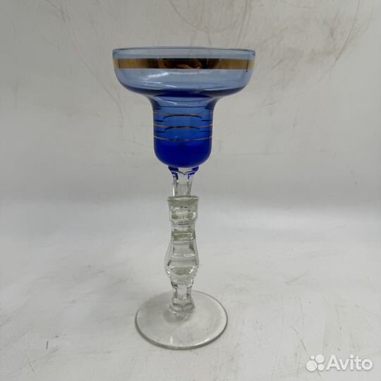 Подсвечник стеклянный птица счастья синее стекло