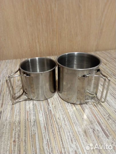 Набор кружек из нержавейки со складной ручкой