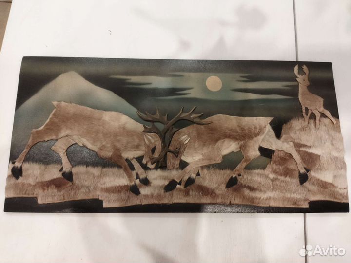 Картина, с элементами меха оленя, конец 70х, ретро