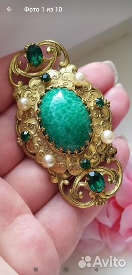 Антикварная Крупная Брошь Чехия 1920 Редкость