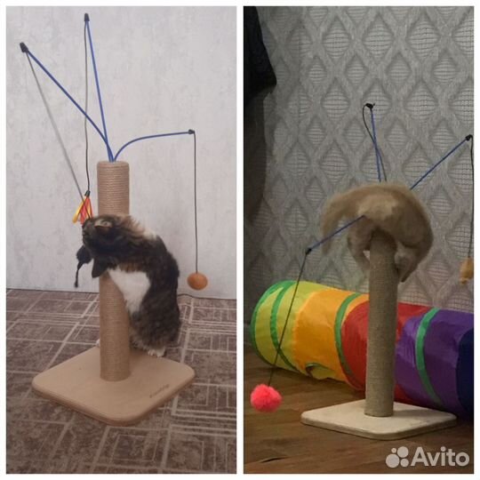Когтеточка столбик с игрушками(новые)