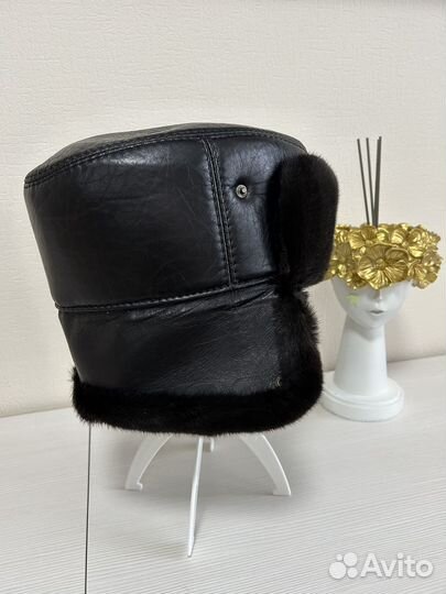 Шапка новая норка + кожа