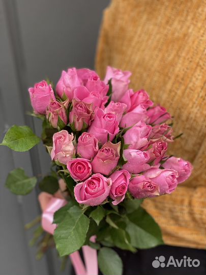 Букет 25шт розовые Розы Кения 35-40см