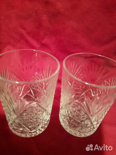 Хрустальные кувшин и два стакана СССР