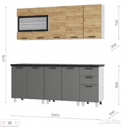 Кухня Крафт 2.0 м крафт/графит готовая