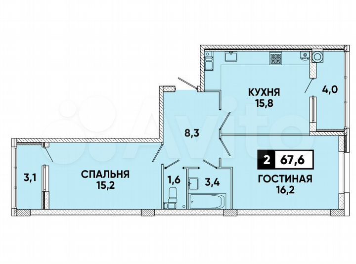 2-к. квартира, 68 м², 9/12 эт.