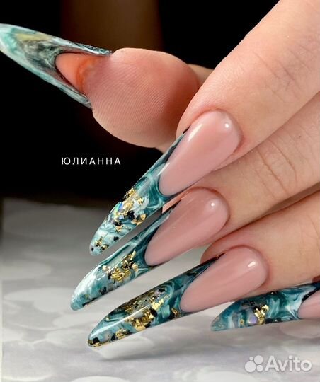 Выкладной френч.Акрил.Арочное наращивание. Педикюр