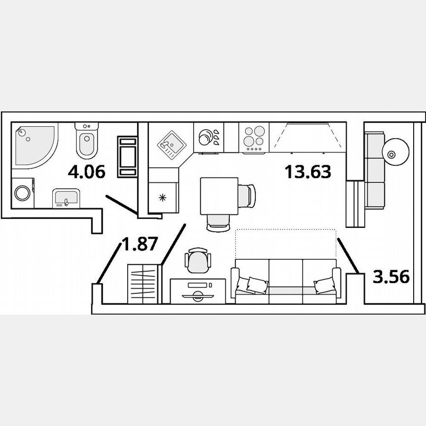 Квартира-студия, 21,3 м², 5/7 эт.