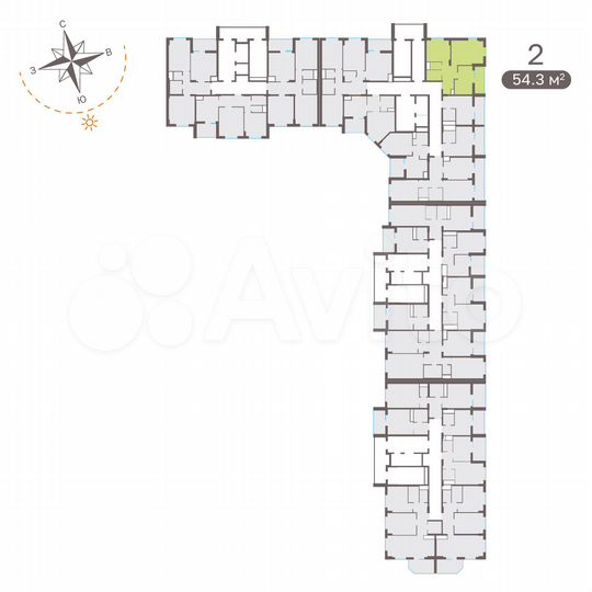 2-к. квартира, 54,3 м², 10/15 эт.