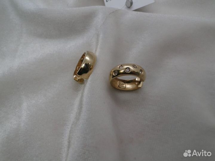Серьги-кольца с бриллиантами, жёлтое золото 585
