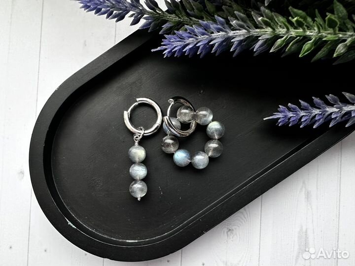 Серьги из лабрадорита ассиметричные