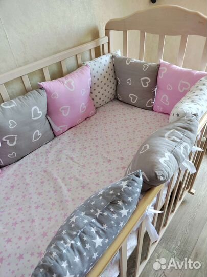 Бортики в кроватку+постельное