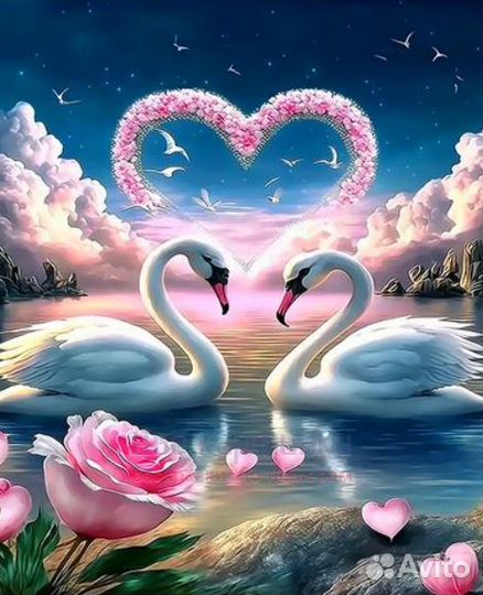 Картина по номерам 40x50 Влюбленные лебеди на озер