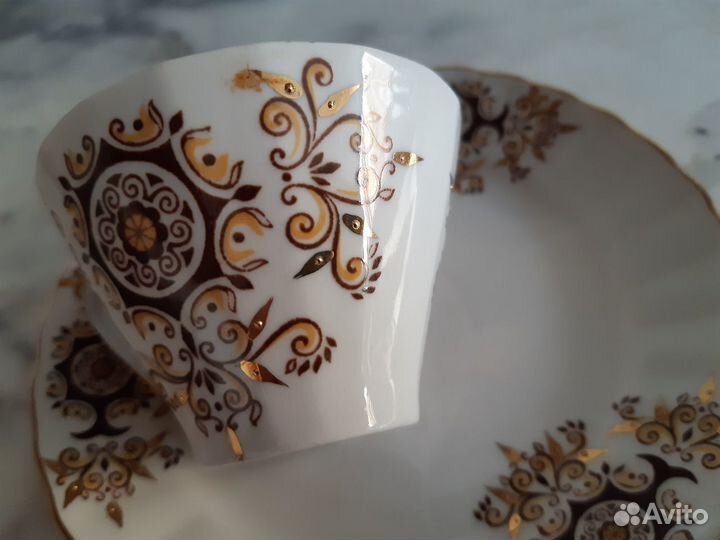 Фарфоровое кофейное трио Рига новое Винтаж