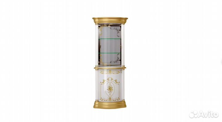 Шкаф Витрина угловая цвет белый золото – новая