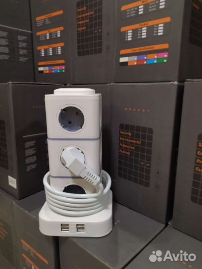 Удлинитель. 12 розеток и 4 USB. С защитой