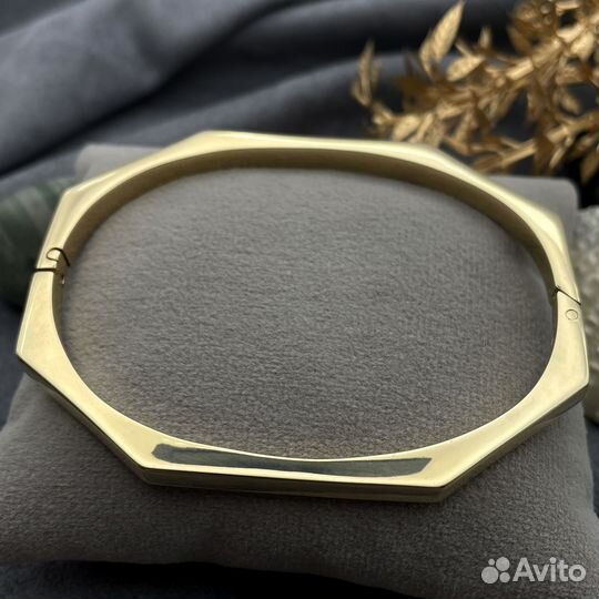 Золотой дутый фигурный жесткий браслет 585