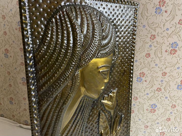 Картина медная чеканка СССР девушка