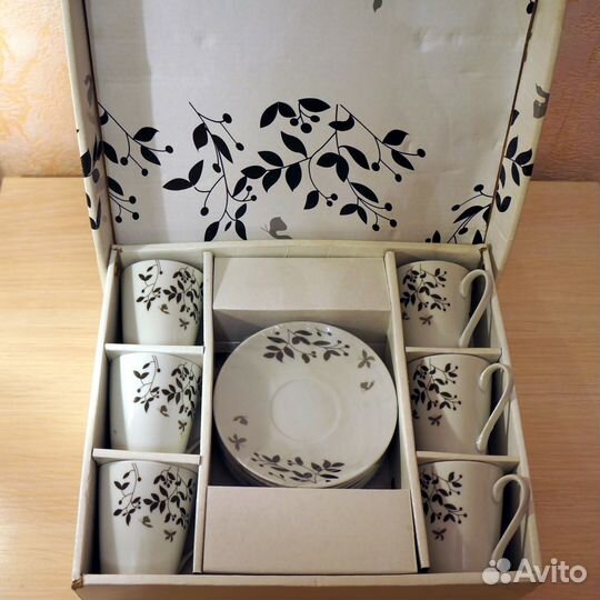 Набор 6 кофейных чашек (100 мл) и 6 блюдец