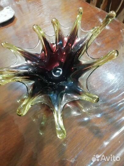 Пепельница СССР медуза, цветное стекло
