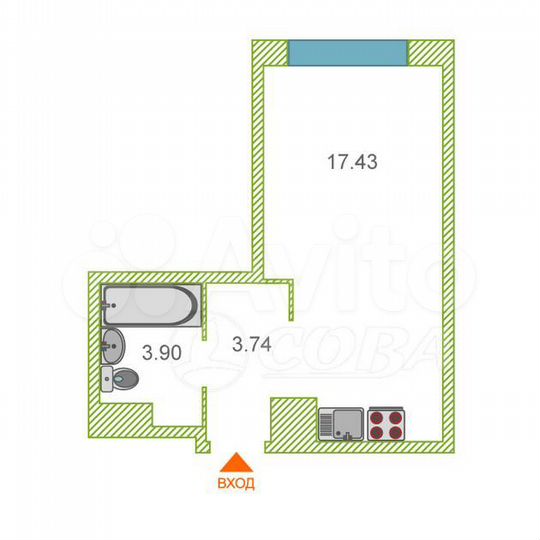 Квартира-студия, 24,9 м², 7/16 эт.