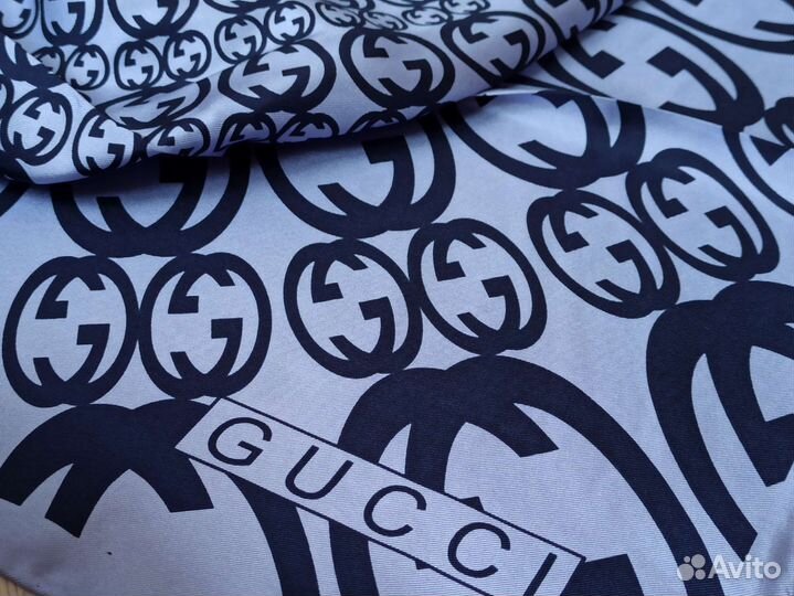 Платок голубой лаванда Gucci Шелк ручная подгибка
