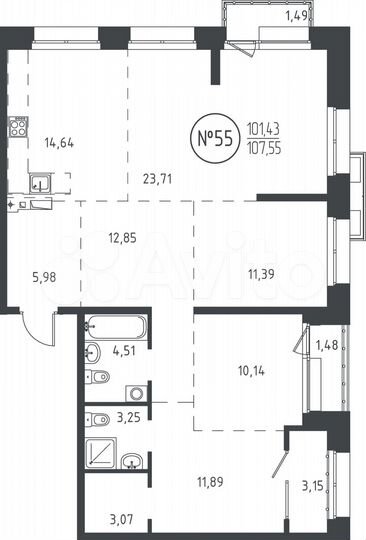4-к. квартира, 107,6 м², 10/19 эт.