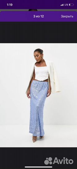 Юбка пайетки голубая
