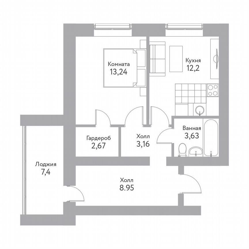 1-к. квартира, 47,6 м², 5/5 эт.
