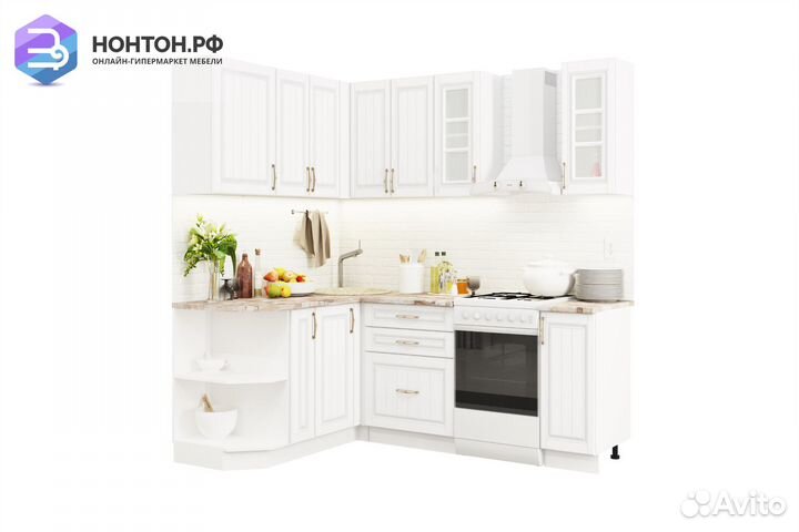 Кухня угловая Лондон 1.5 на 1.5 м дуб белый