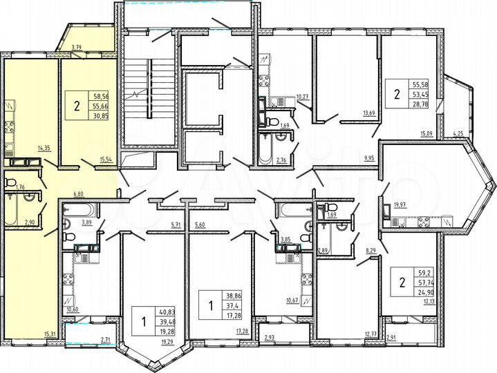 2-к. квартира, 58,6 м², 15/18 эт.