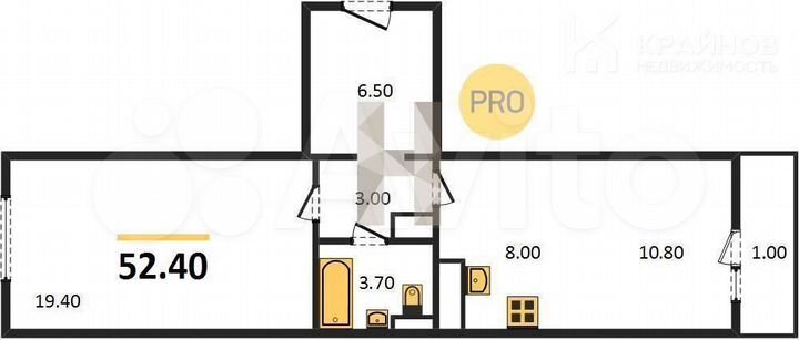 2-к. квартира, 52,4 м², 2/17 эт.