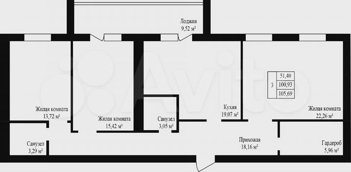 3-к. квартира, 105,7 м², 1/5 эт.