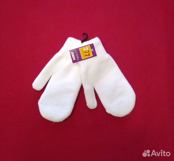 Варежки (рукавицы) зимние женские двойные, белые