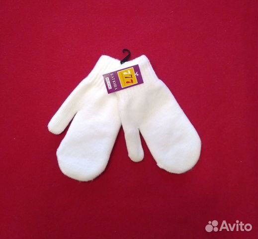 Варежки (рукавицы) зимние женские двойные, белые