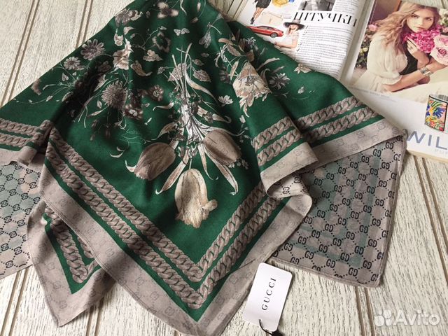 Двусторонний теплый платок Gucci. 4 цв