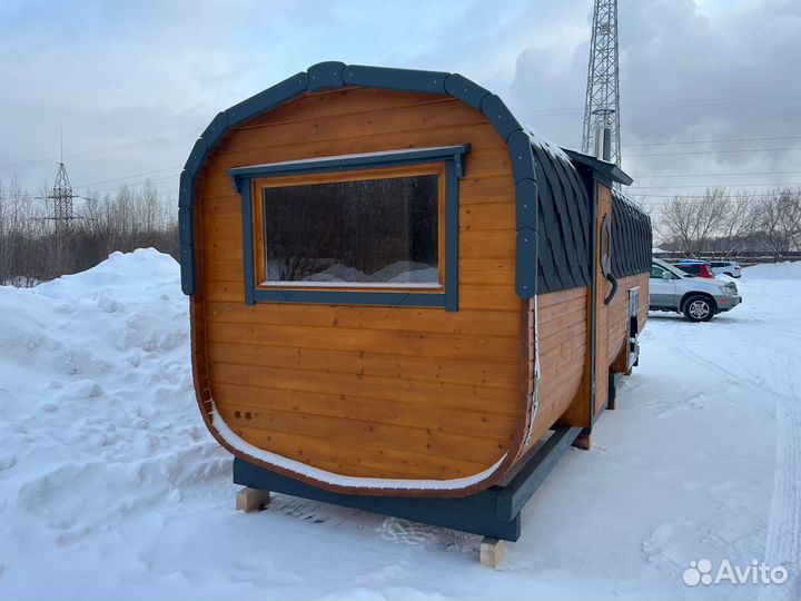 Баня-бочка Квадро из кедра 6 м с боковым входом