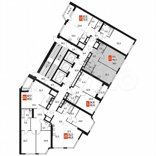1-к. квартира, 46 м², 20/47 эт.