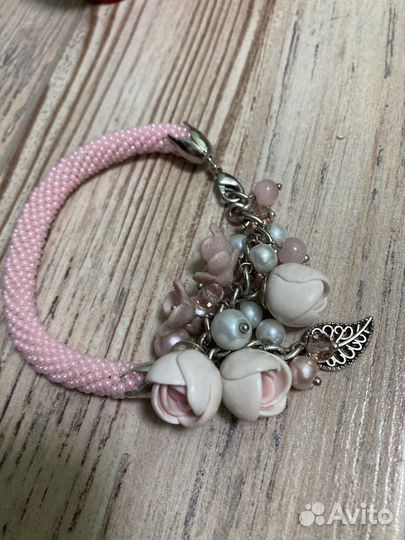 Колье серьги браслет кольцо полимерная глина бисер